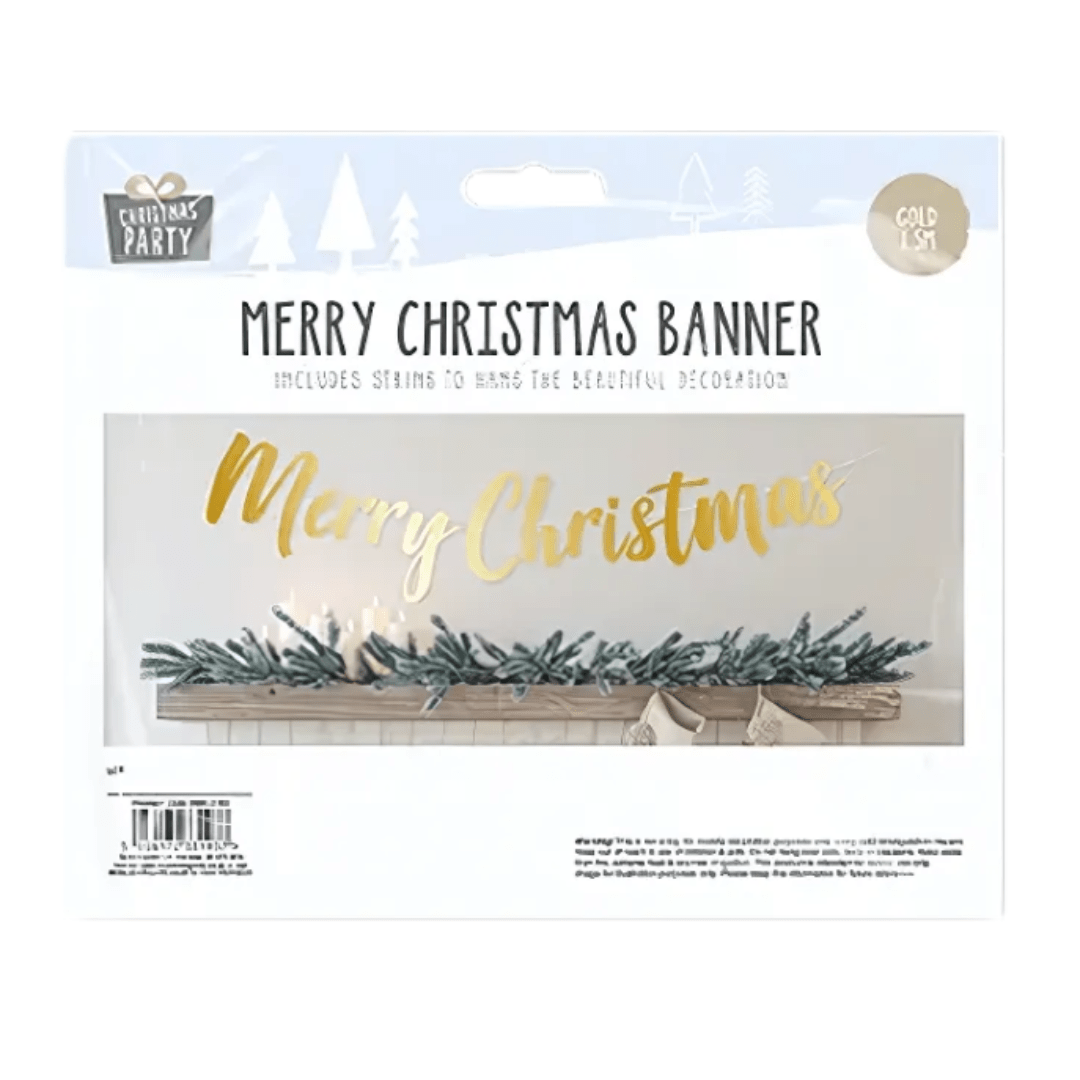 Merry Christmas Banner  1.5m | Gold - MODA FLORA Santa's Workshop