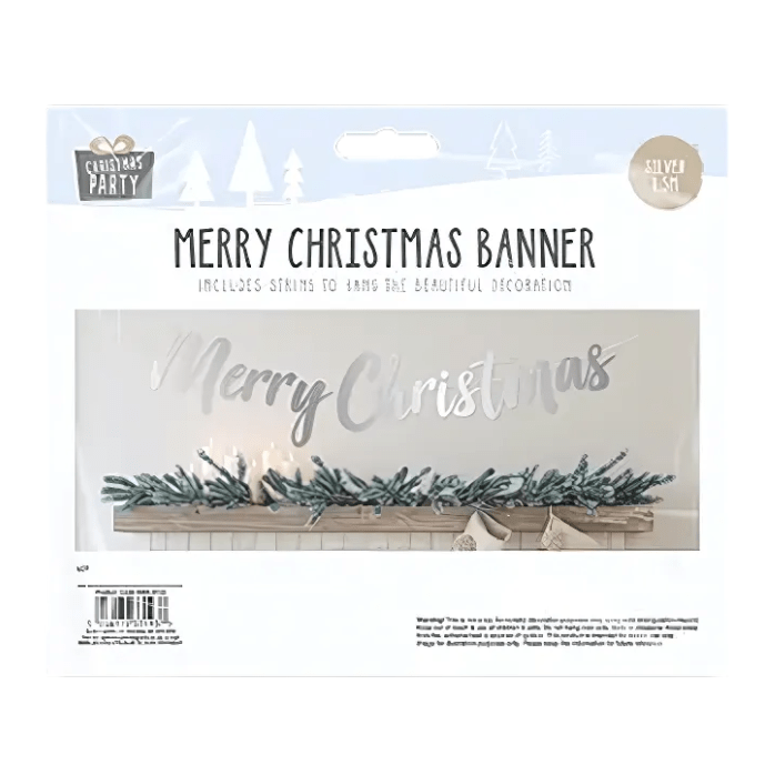 Merry Christmas Banner  1.5m | Silver - MODA FLORA Santa's Workshop