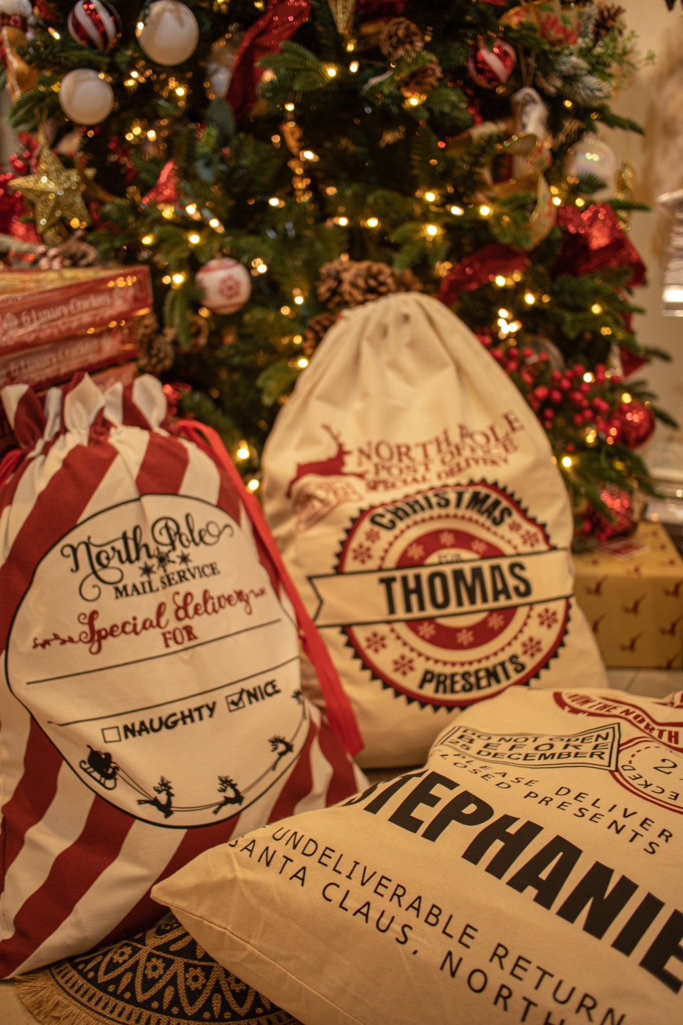 Personalised North Pole Mail Service Candy Cane Santa Sack SAC001 - MODA FLORA Santa's Workshop