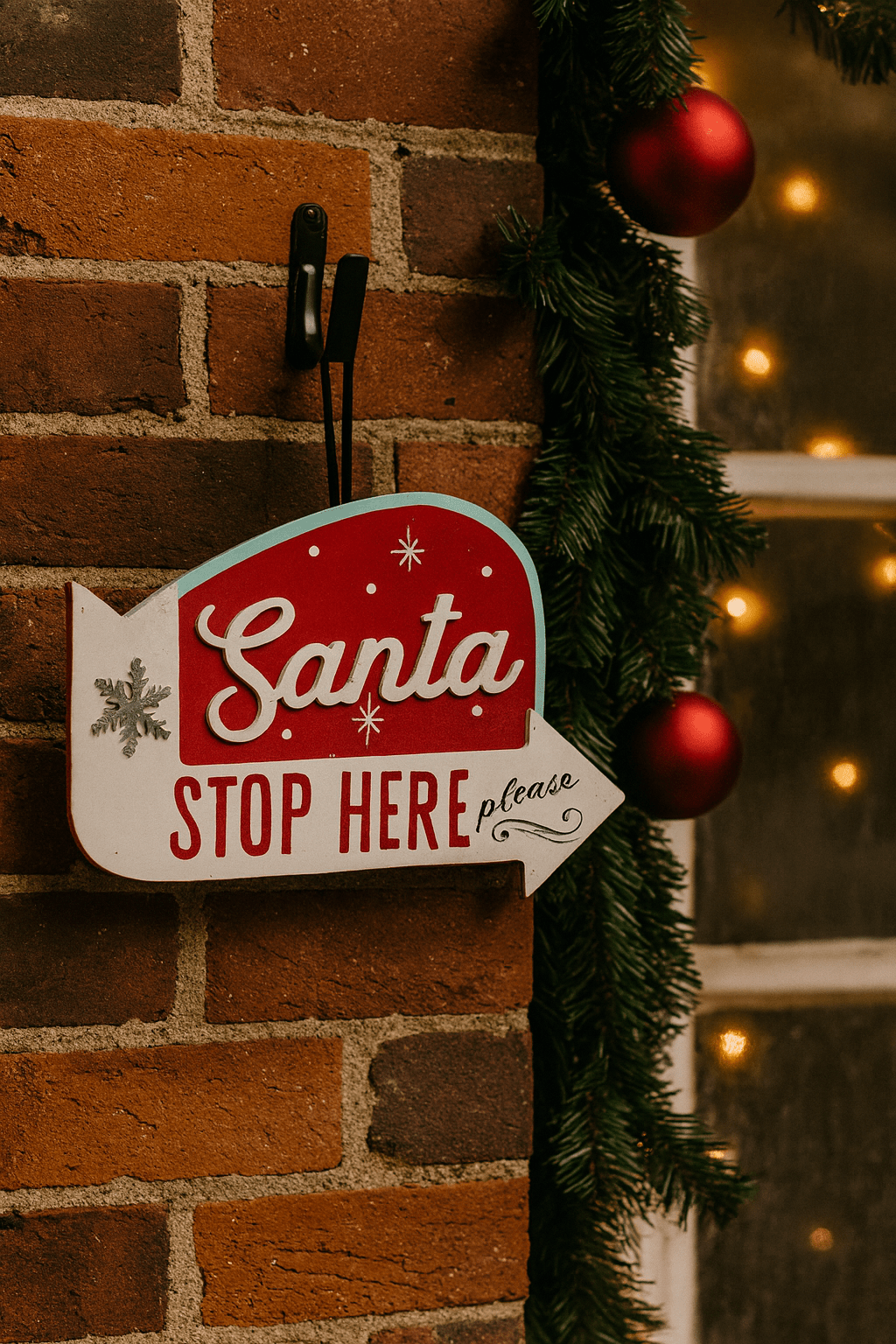 Santa Stop Here Please Arrow Sign 20x30cm 2030003 - MODA FLORA Santa's Workshop