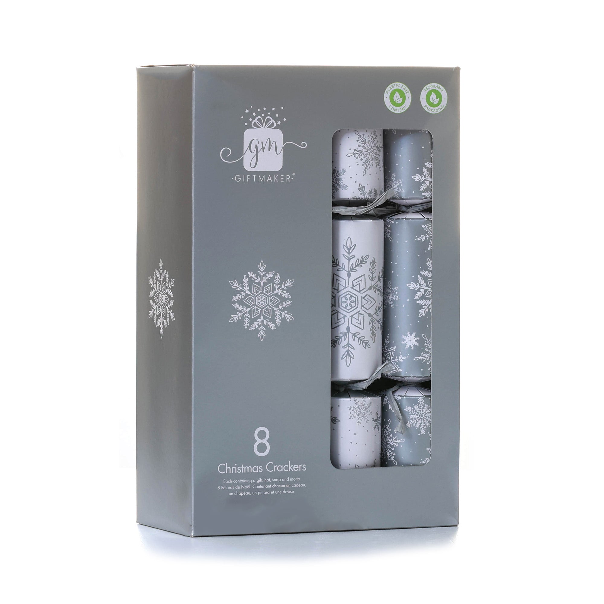 8PCS 12" Silver white snowflakes christmas crackers CRK1208-006SL