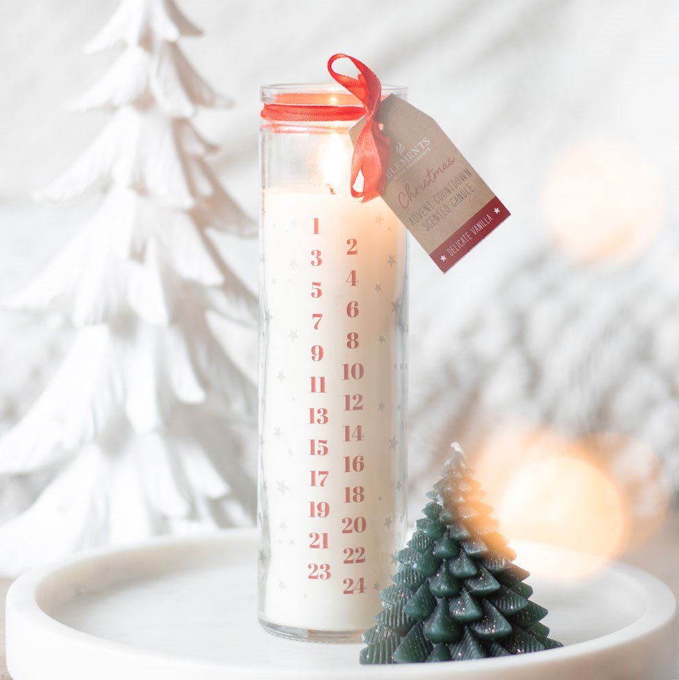 White Advent Candle in Vanilla Scent ACL006W - MODA FLORA Santa's Workshop
