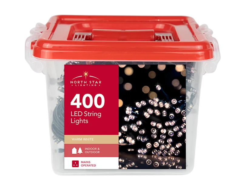 28 meters Warm White LED Mains Operated Christmas Lights 400 Count