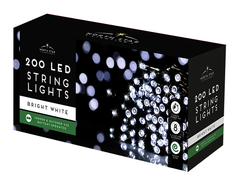 20 meters Bright White LED Battery Operated Christmas Lights 200 Count