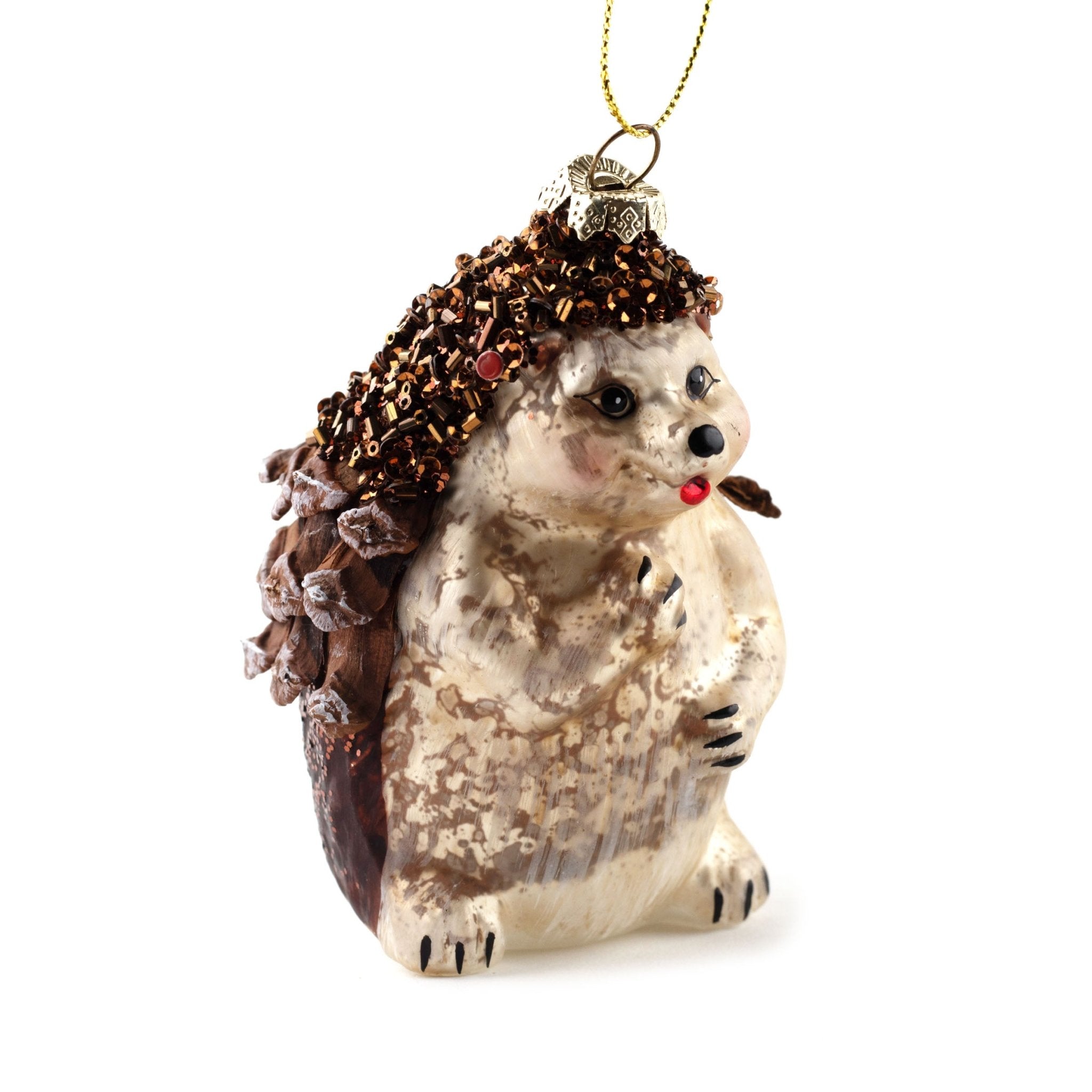 10cm Hedgehog Glass Ornament OGS024 - MODA FLORA Santa's Workshop