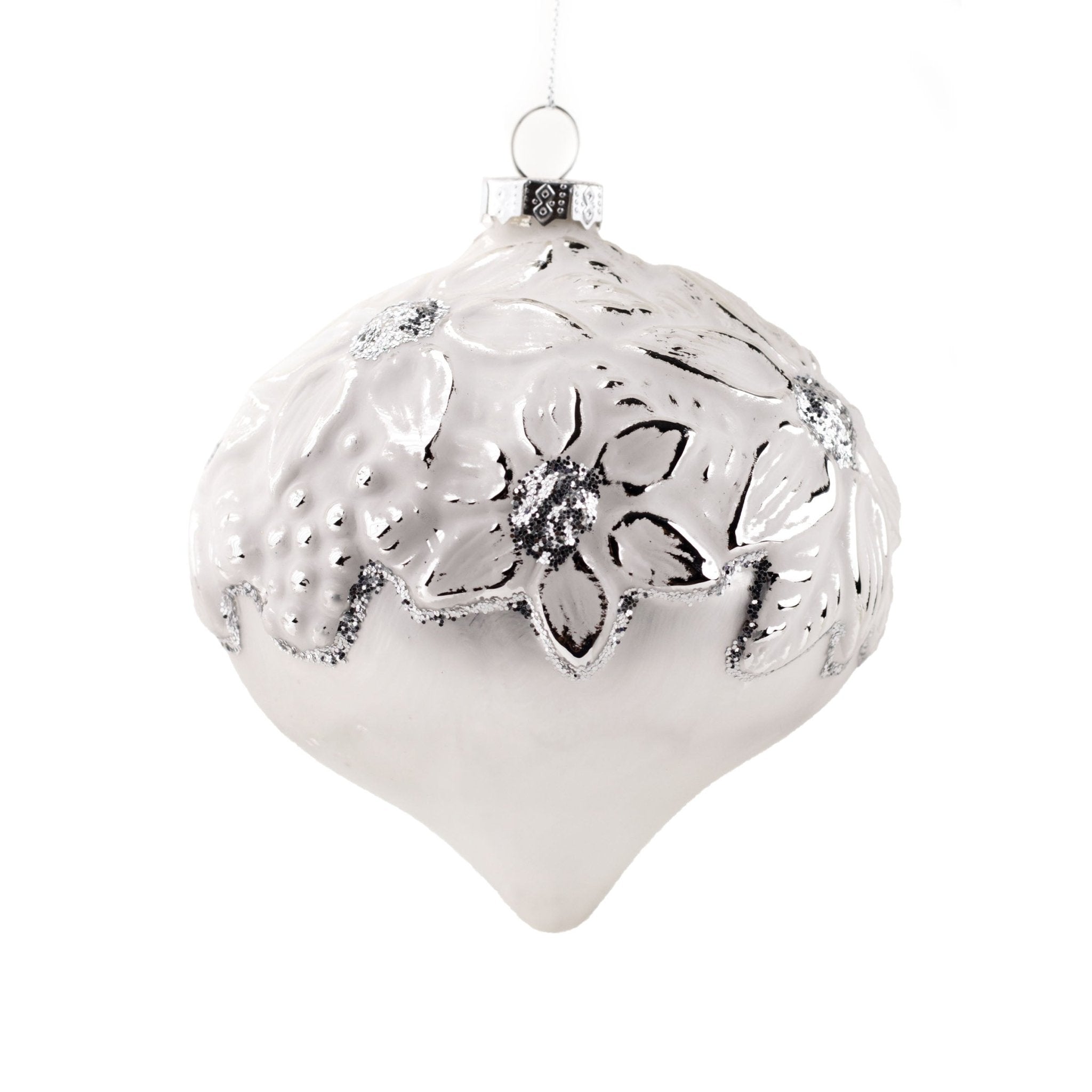 10cm White Flower Onion Glass Ornament OGS025 - MODA FLORA Santa's Workshop