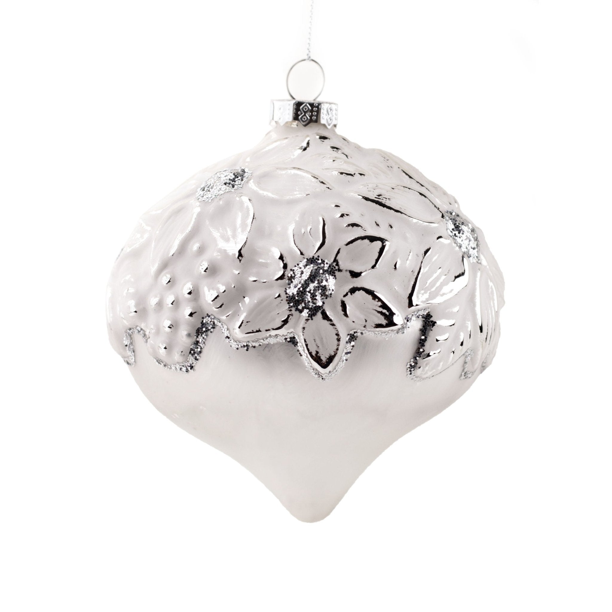 10cm White Flower Onion Glass Ornament OGS025 - MODA FLORA Santa's Workshop