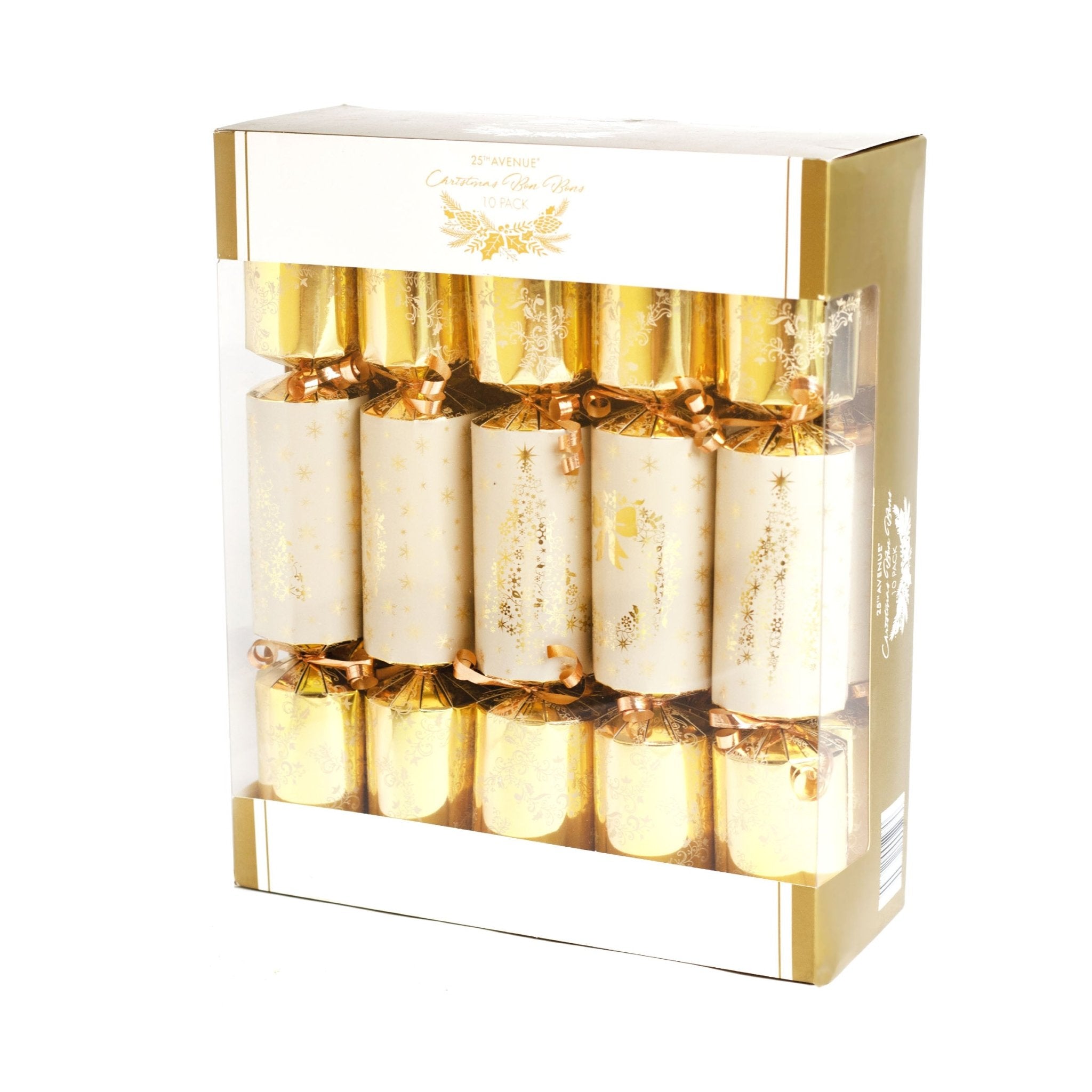 10pcs 10" Luxury Gold Foiled Christmas Crackers - MODA FLORA Santa's Workshop