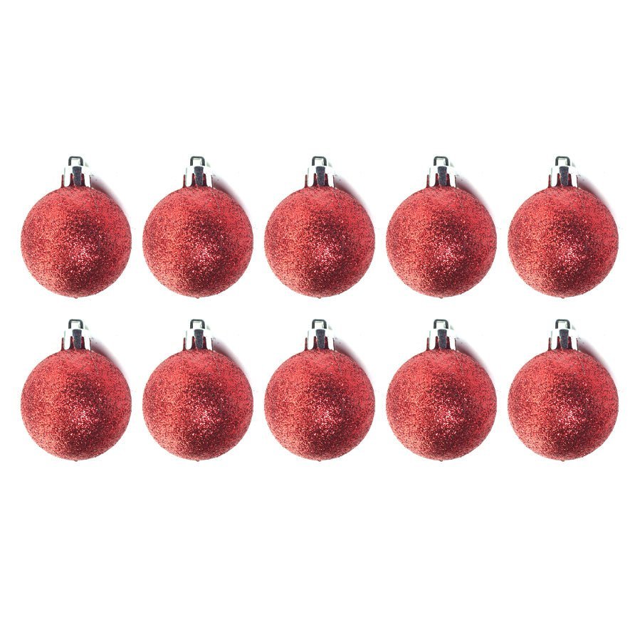 10pcs 4cm Christmas Shatterproof Ornament Glitter Red - MODA FLORA Santa's Workshop