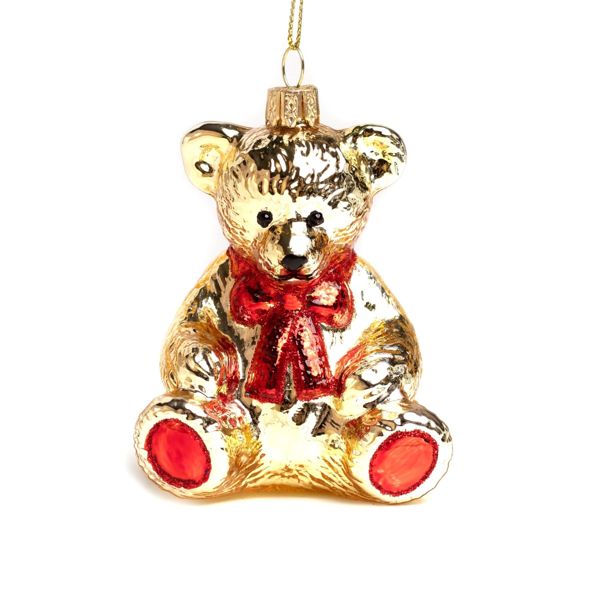 11cm Gold Teddy Bear Glass Ornament OGS018 - MODA FLORA Santa's Workshop
