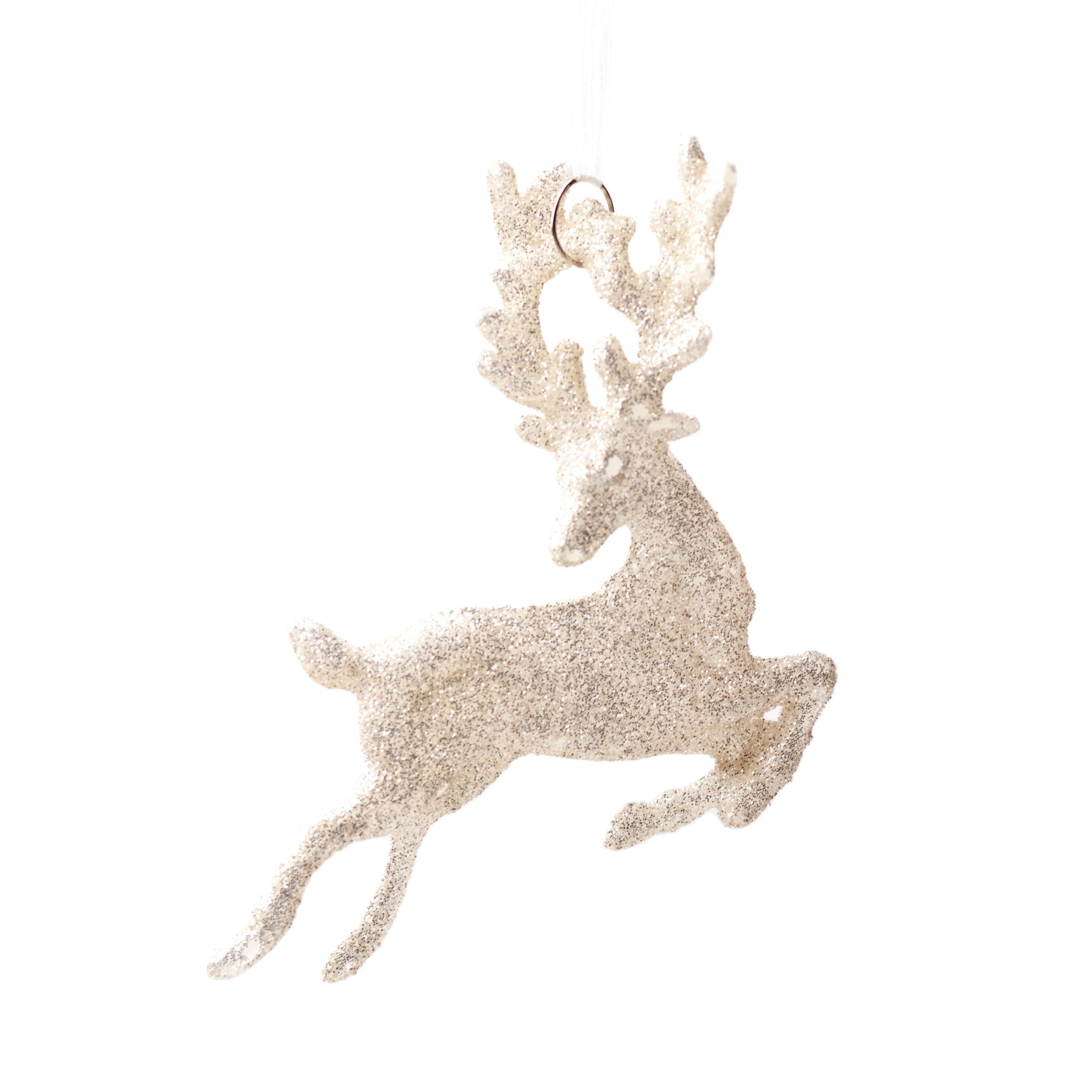 12cm Flying Reindeer Glittered Shatterproof Ornaments 00901q - MODA FLORA Santa's Workshop