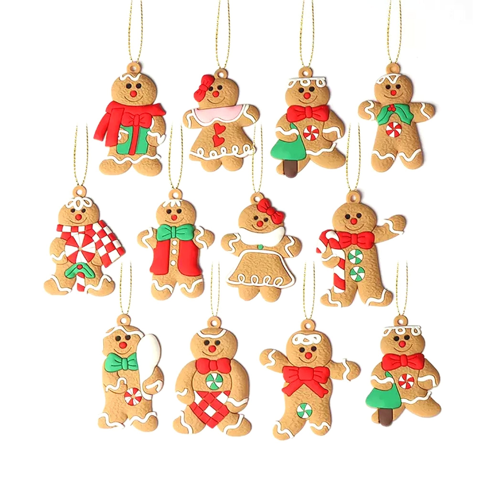 12pcs 7cm Gingerbread Shatterproof Ornaments Set 00712 - MODA FLORA Santa's Workshop