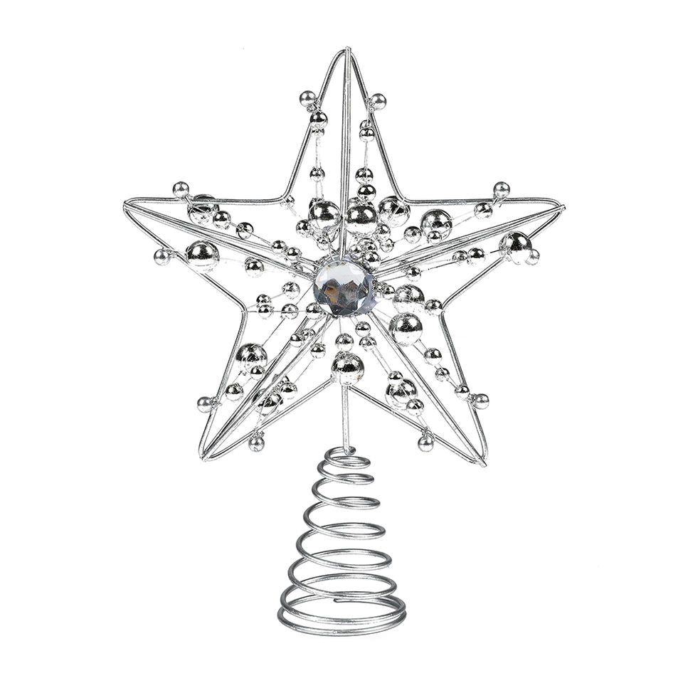 13.5cm 5 Pointed Star Tree Topper Silver - MODA FLORA Santa's Workshop