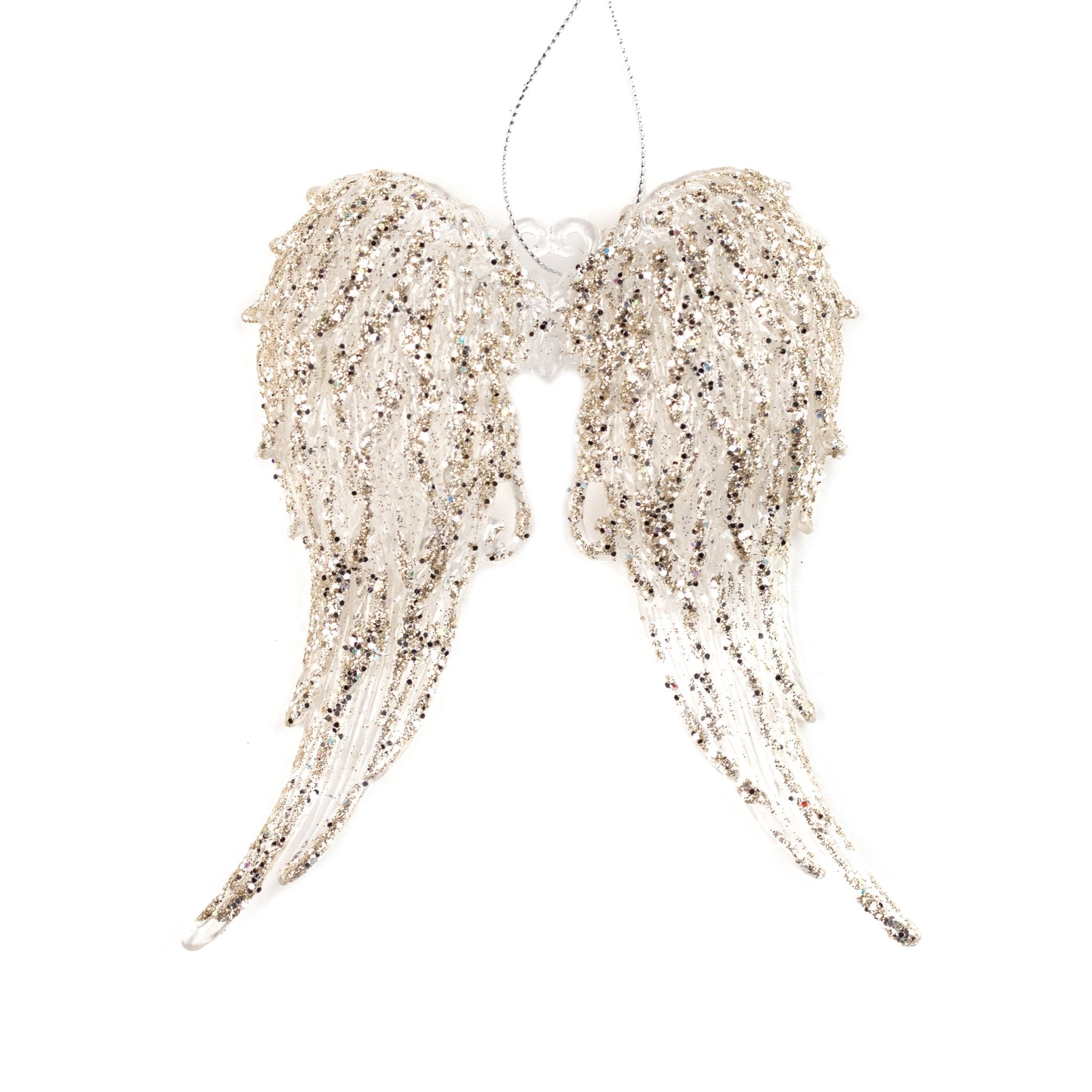 15cm Glittered Silver Angel Wings Ornament 00601 - MODA FLORA Santa's Workshop