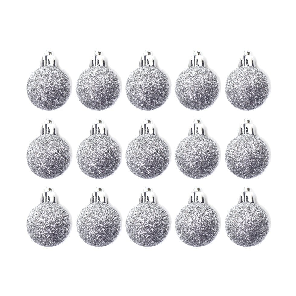15pcs 3cm Christmas Ornament Glitter Silver - MODA FLORA Santa's Workshop