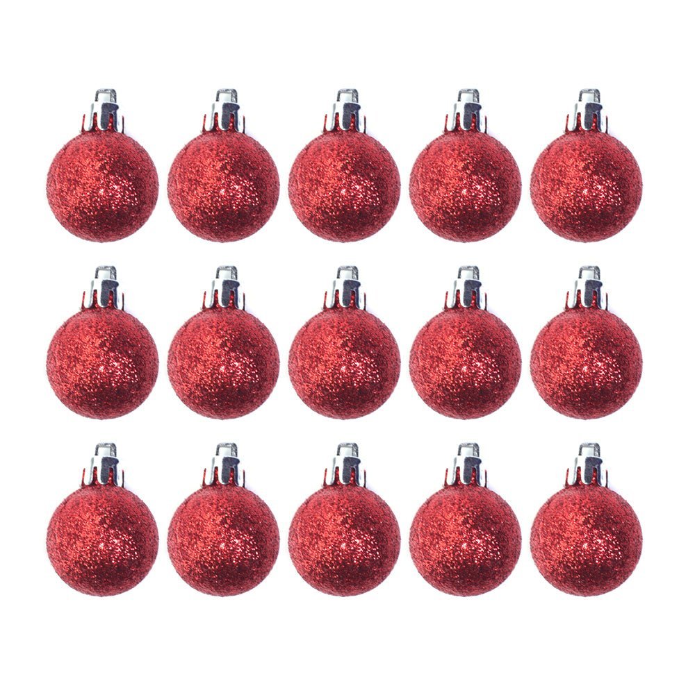 15pcs 3cm Christmas Shatterproof Ornament Glitter Red - MODA FLORA Santa's Workshop