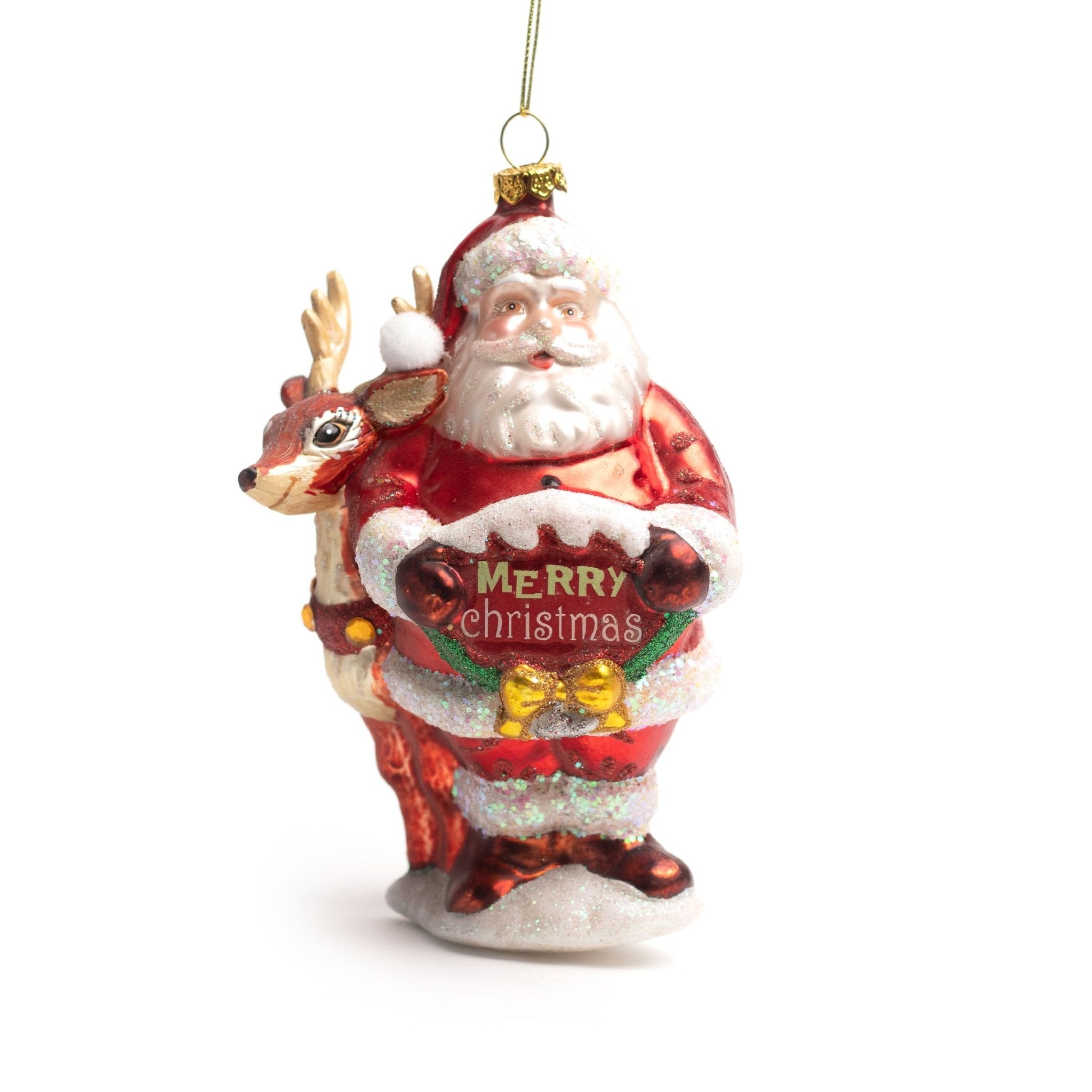 16cm Santa Reindeer Glass Ornament OGS006 - MODA FLORA Santa's Workshop