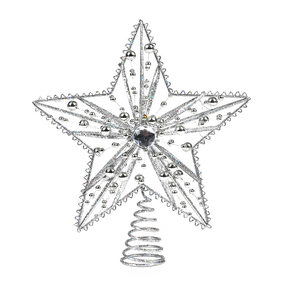 20.5cm 5 Pointed Star Tree Topper Silver - MODA FLORA Santa's Workshop