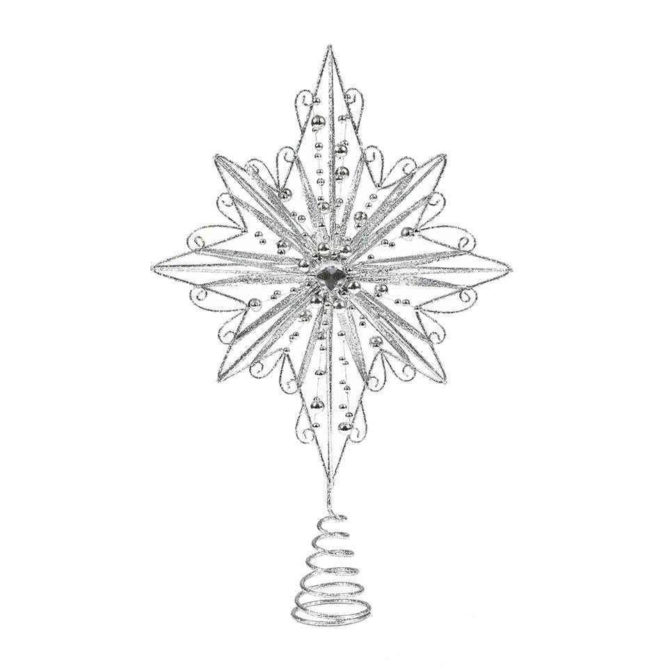 22.5cm 8 Pointed Star Tree Topper Silver - MODA FLORA Santa's Workshop