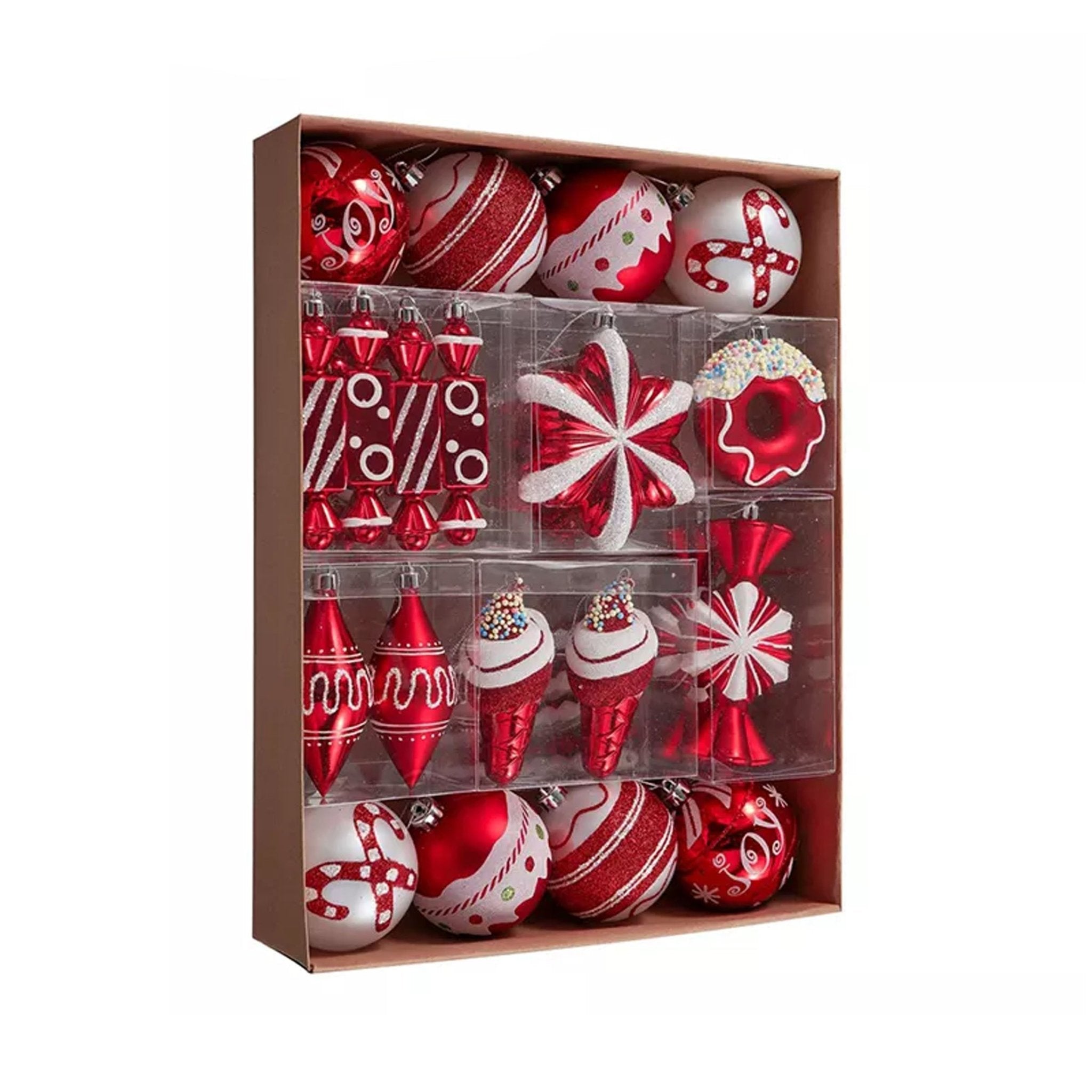 60pcs 3-12cm Deluxe Candy Shatterproof Ornament Set 00060002 - MODA FLORA Santa's Workshop