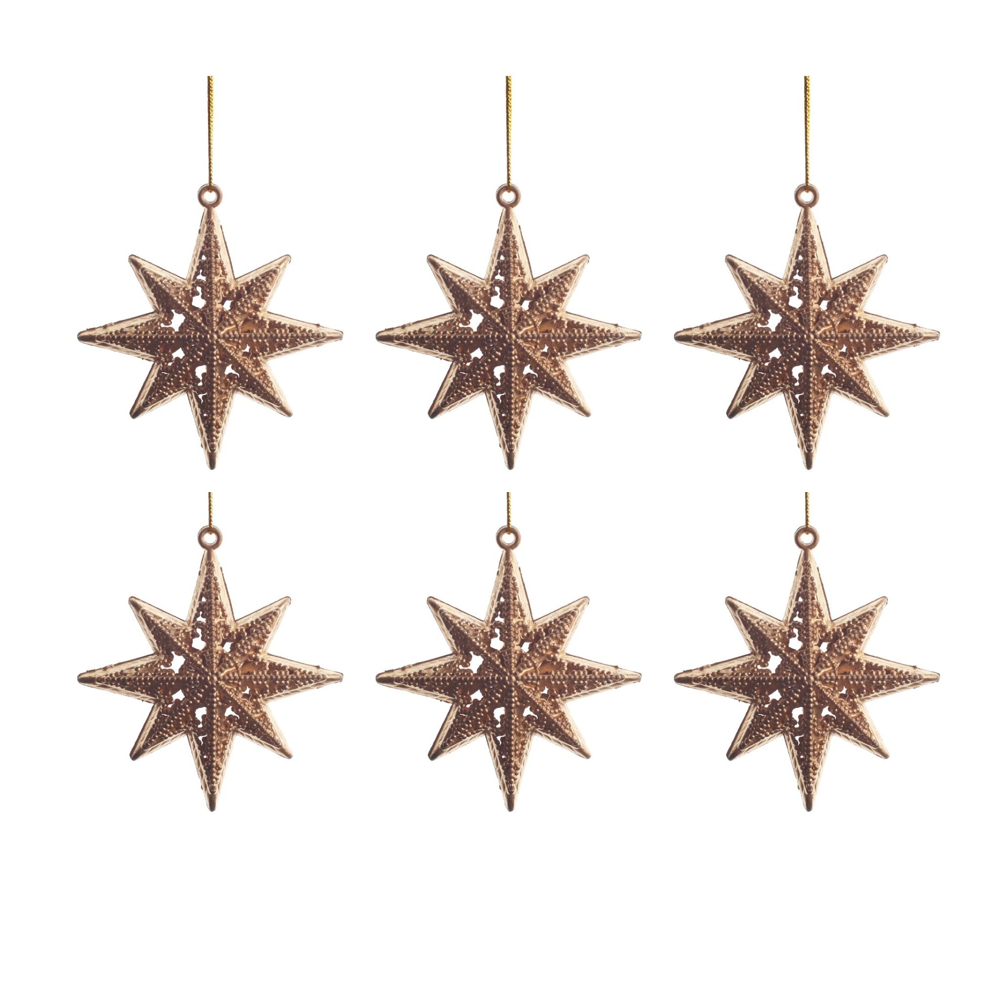 6pcs 8cm 8-pointed star ornament 03006 - MODA FLORA Santa's Workshop