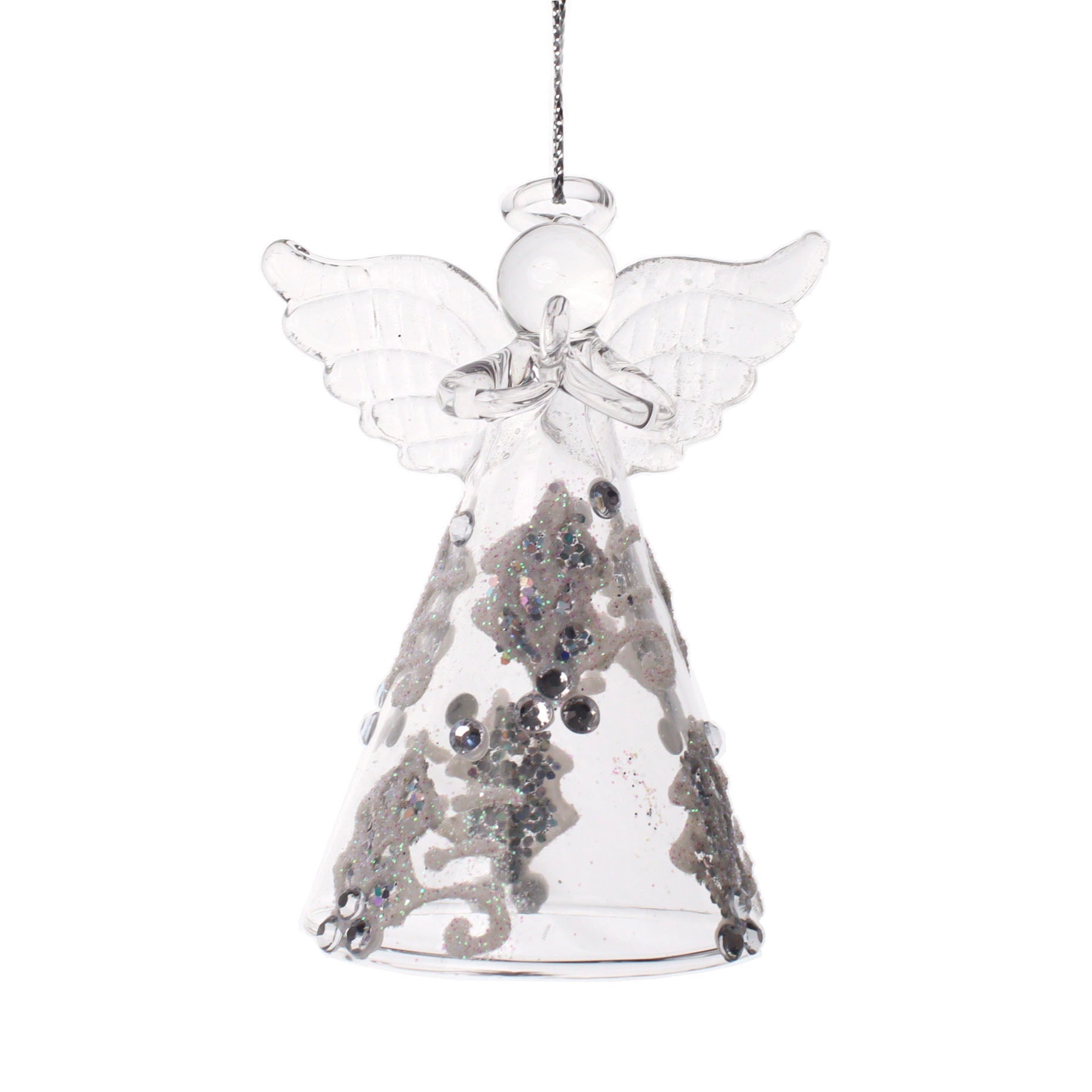 8cm Clear Silver Angel Glass Ornament OGS033 - MODA FLORA Santa's Workshop