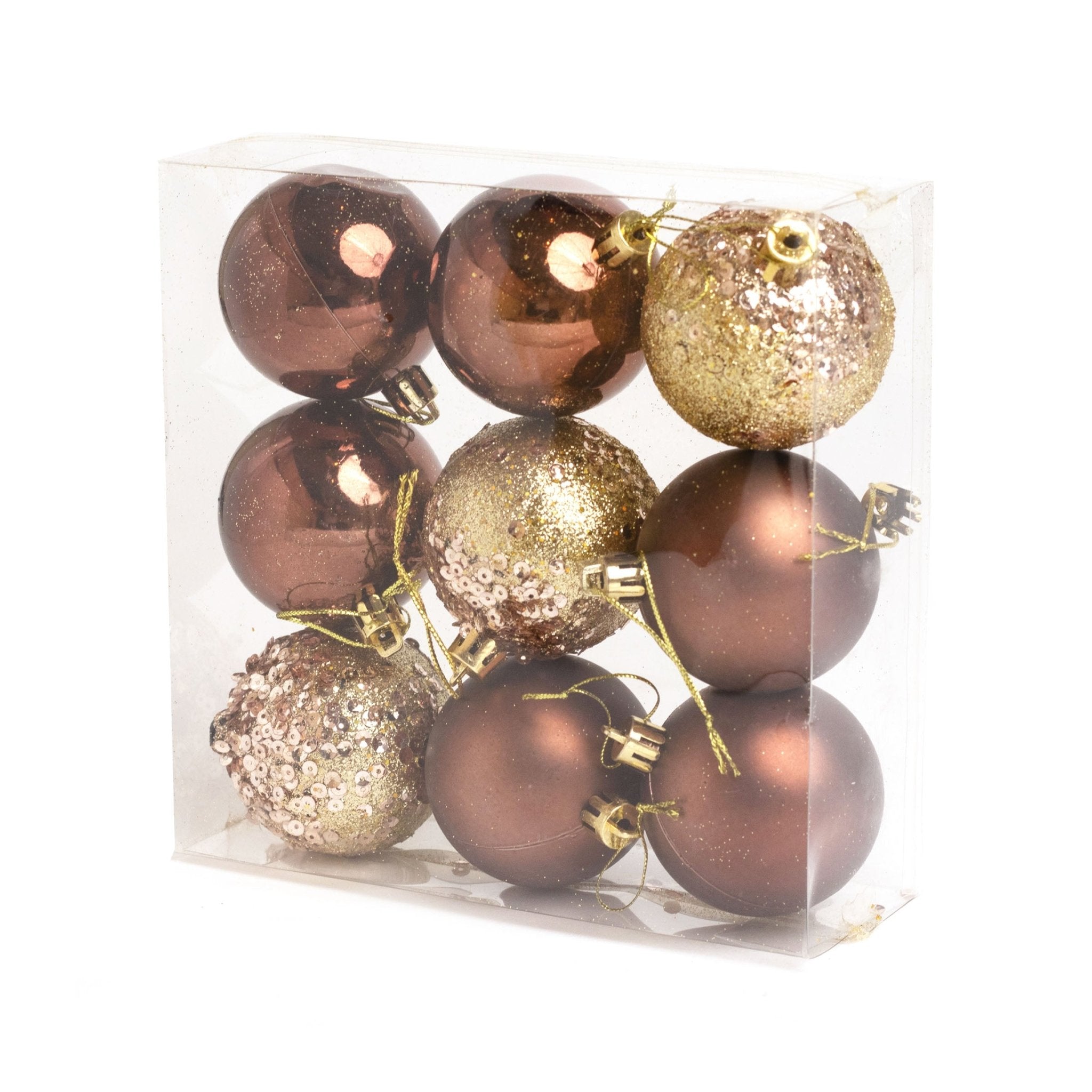 9pcs 6cm Coffee Gold Ornaments Set - MODA FLORA Santa's Workshop