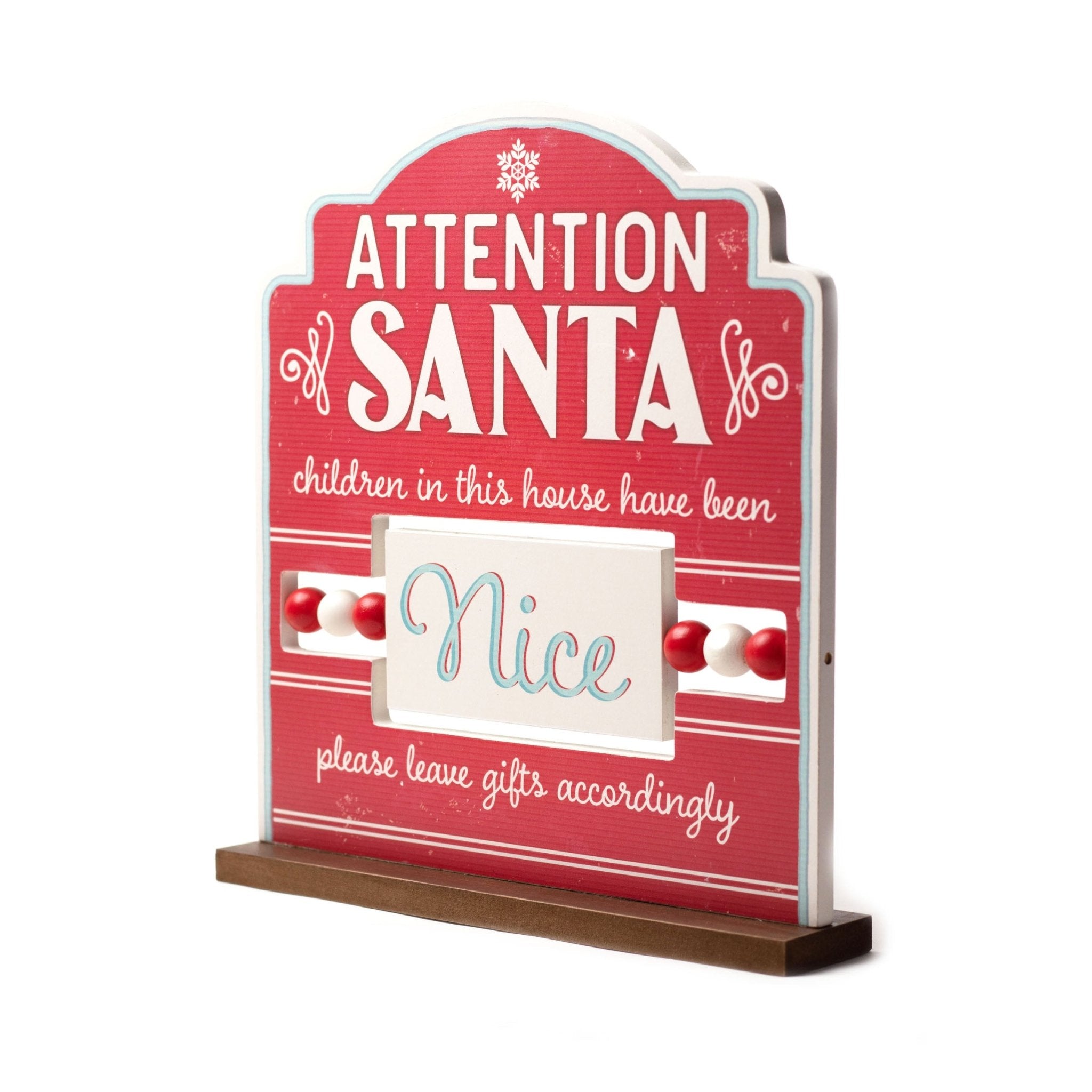 Attention Santa Nice/Naughty Tabletop Sign 25x28cm 2528002 - MODA FLORA Santa's Workshop