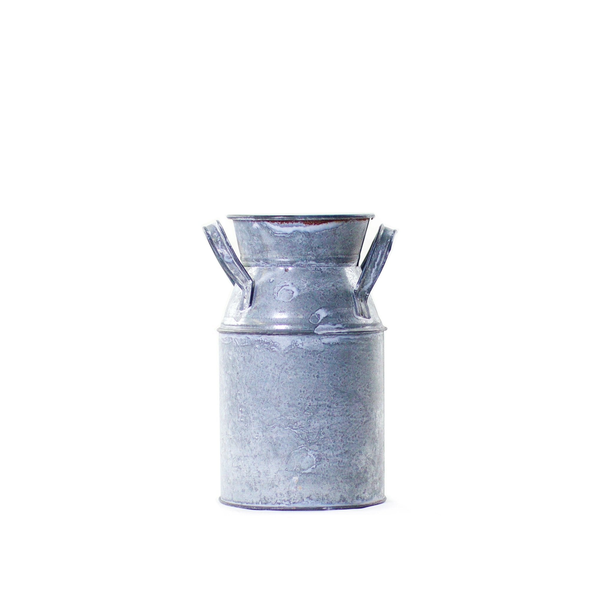 Galvanised Finish Farmhouse Vase Metal Milk Can Jug Tin Container with Handle - MODA FLORA Santa's Workshop