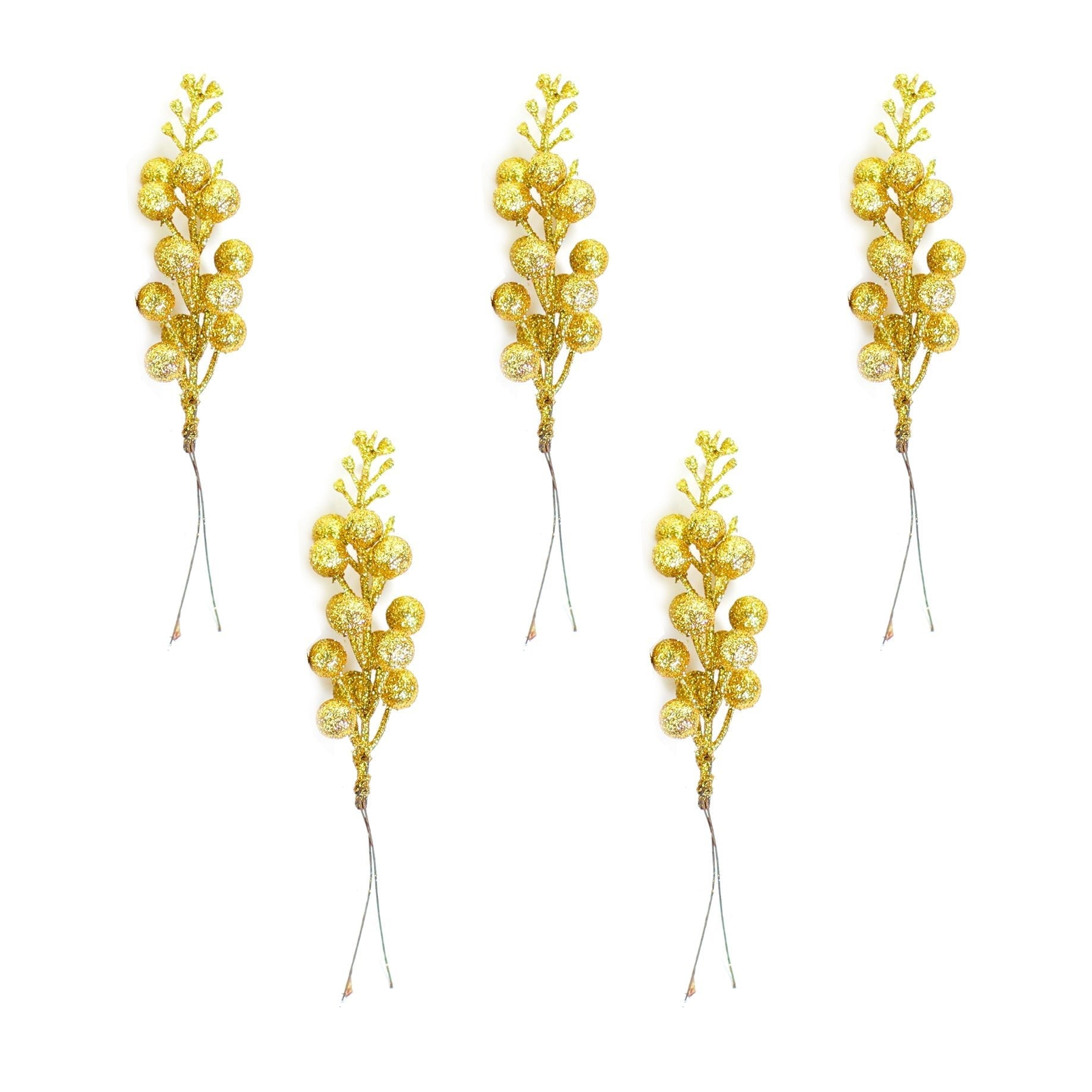 Glitter gold berries branches 18cm 5 pcs - MODA FLORA Santa's Workshop