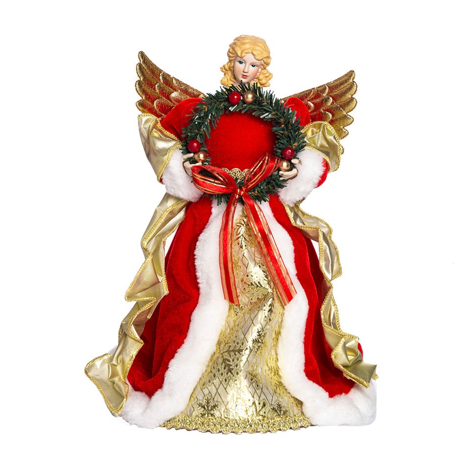 Gold and Red Angel Tree Topper 21x31cm 2131006 - MODA FLORA Santa's Workshop
