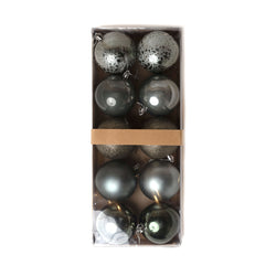 10pcs 8cm Assorted Green Grey Shatterproof Ornament Set 08010001