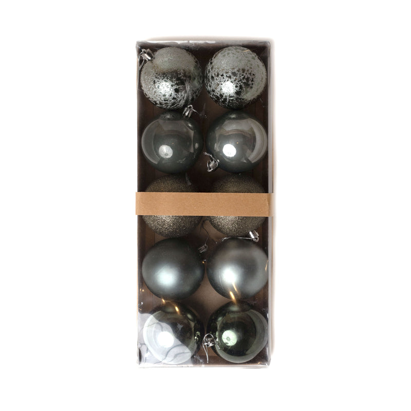 10pcs 8cm Assorted Green Grey Shatterproof Ornament Set 08010001