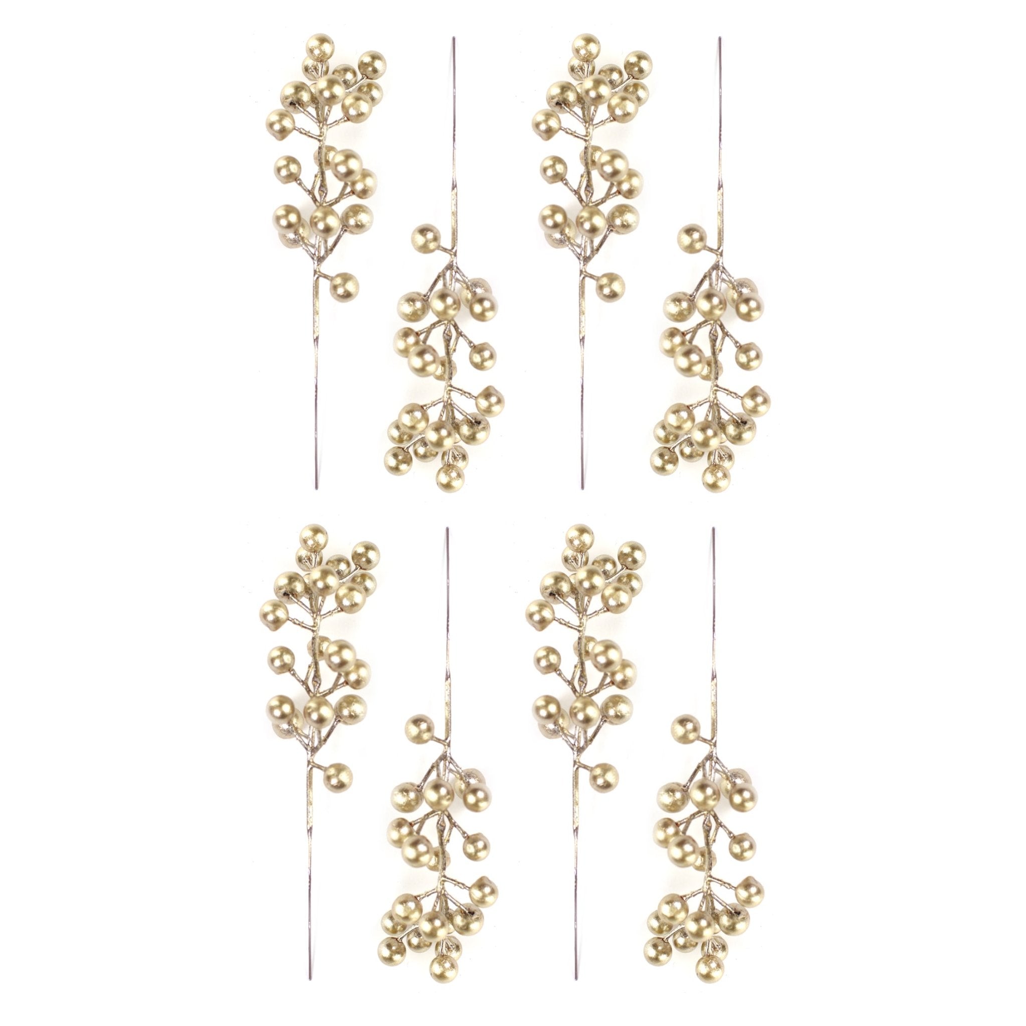 Matt Gold berries pick 20cm 8 pcs - MODA FLORA Santa's Workshop
