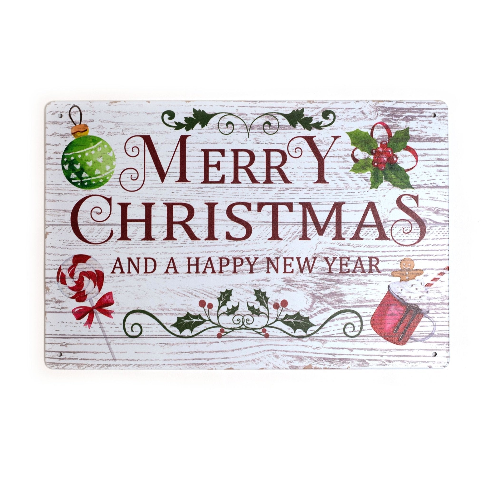 Merry Christmas and Happy New Year Metal Sign 20x30cm 2030002 - MODA FLORA Santa's Workshop