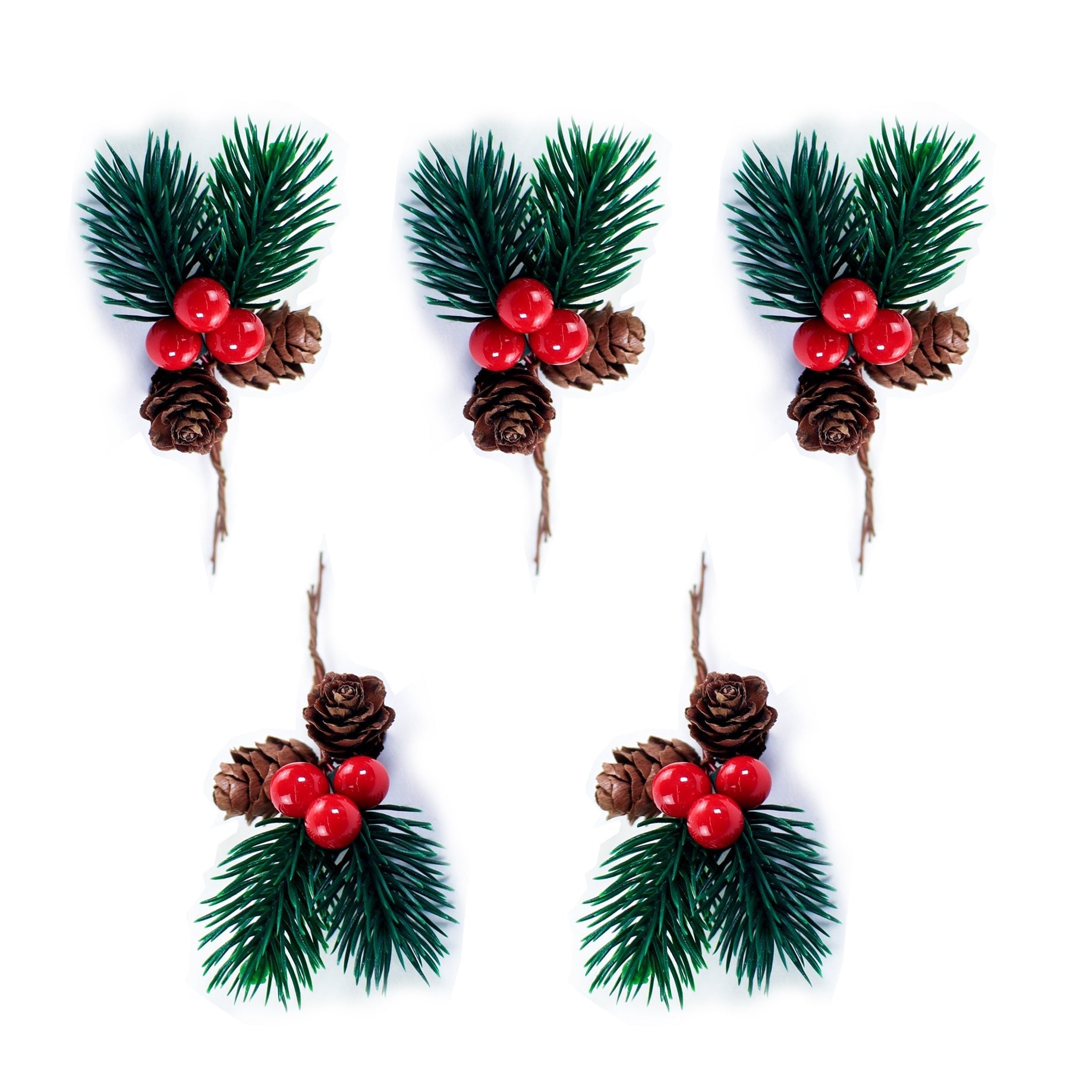 Nano Pine cone picks with berries 5pcs - MODA FLORA Santa's Workshop