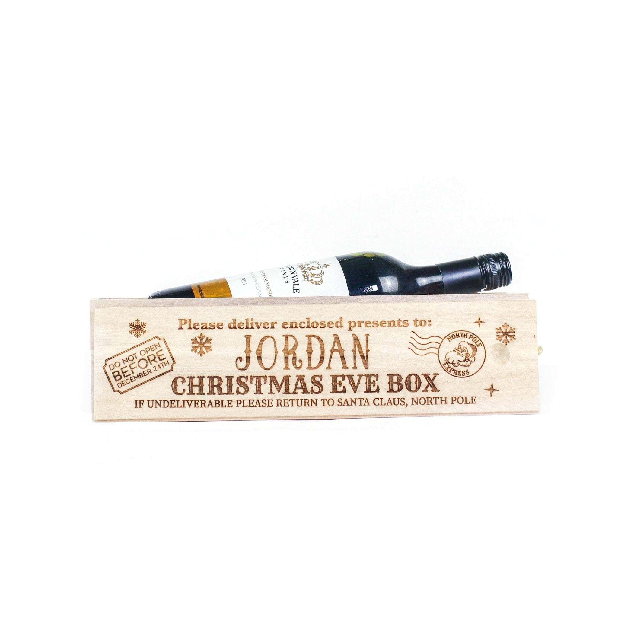 Personalised Christmas Eve Wooden Wine Box - MODA FLORA Santa's Workshop