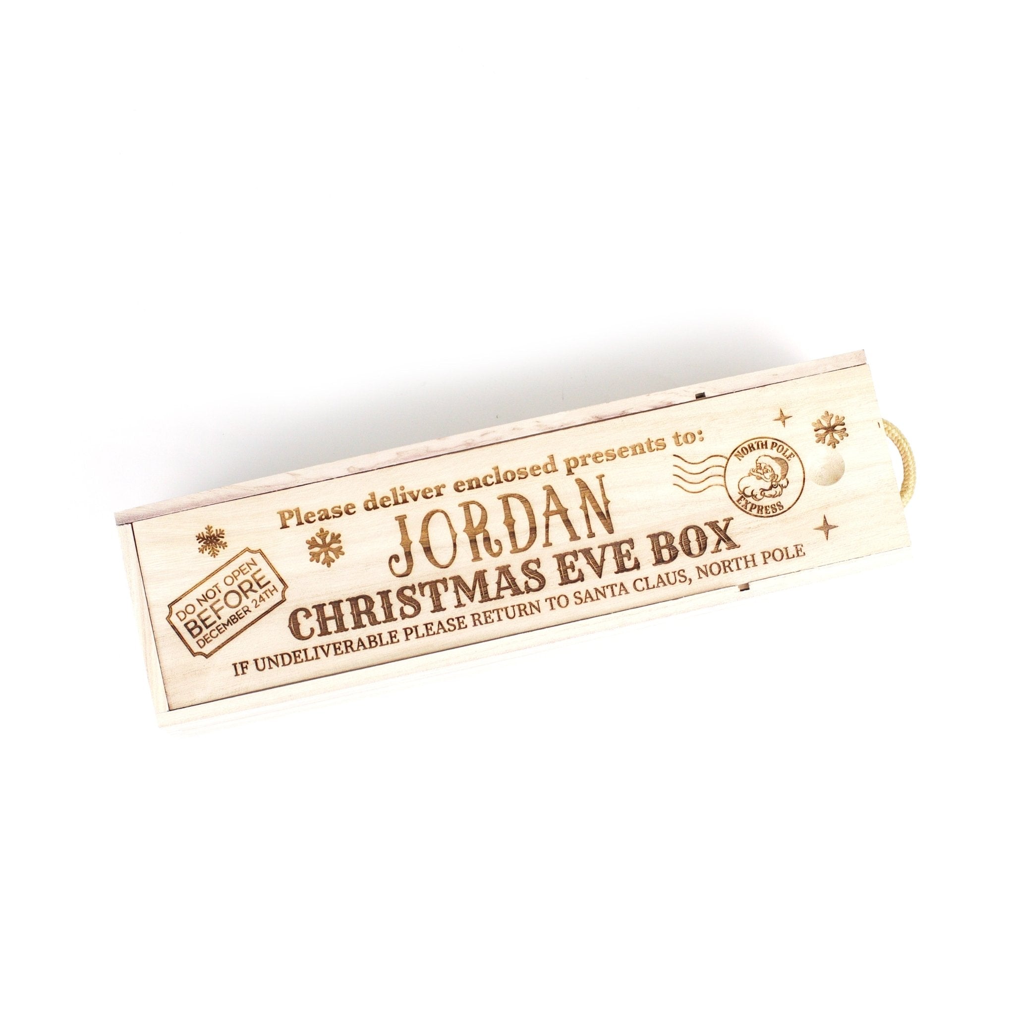 Personalised Christmas Eve Wooden Wine Box - MODA FLORA Santa's Workshop