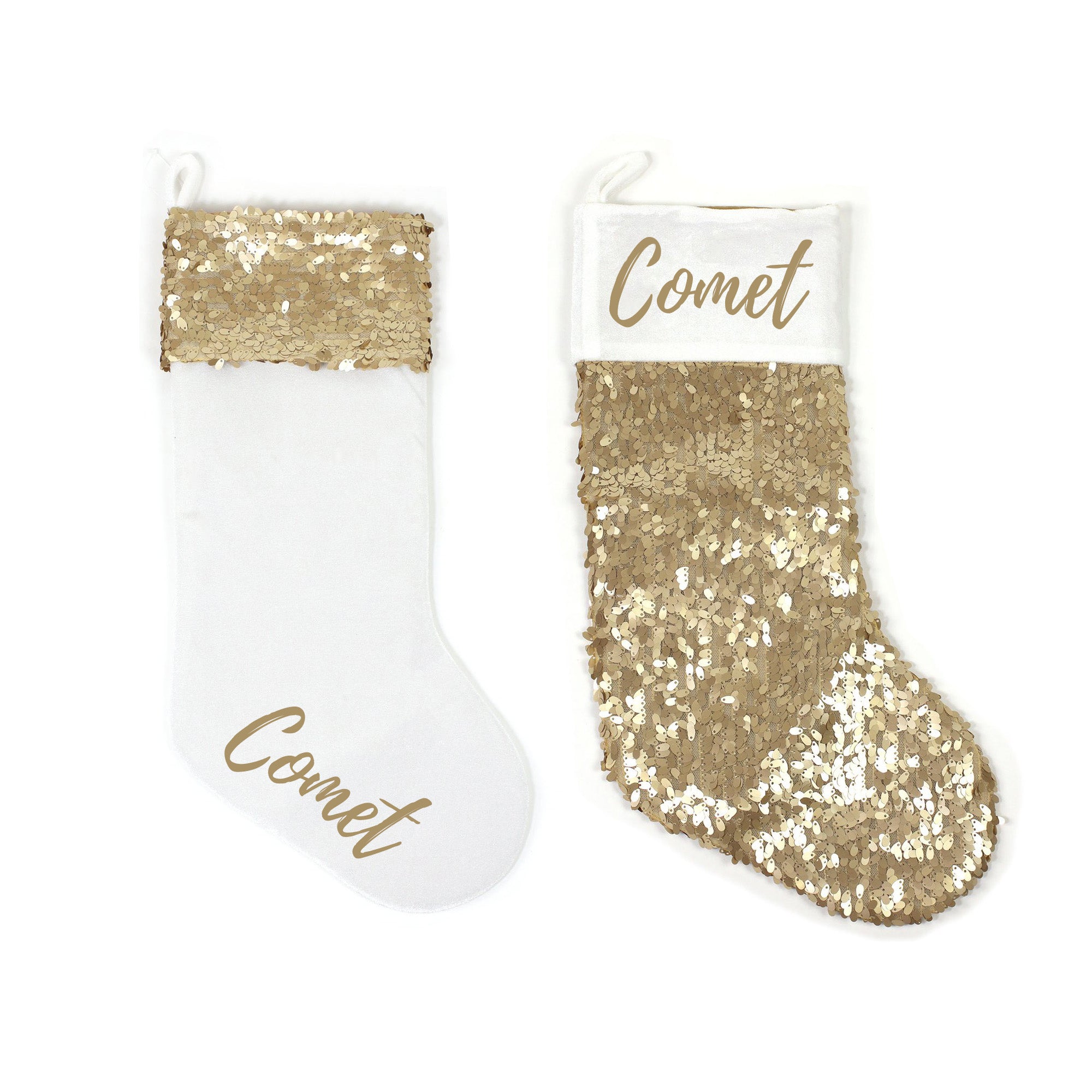 Personalised Christmas Stocking Gold 1pc - MODA FLORA Santa's Workshop