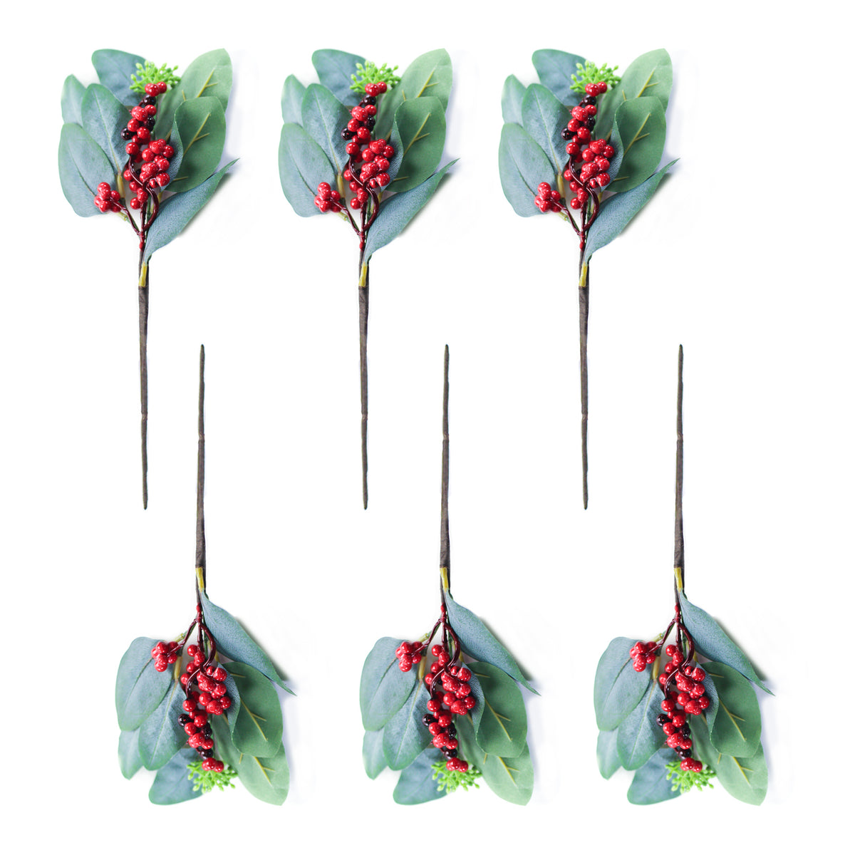 Red berries with leaves 30cm 6pcs