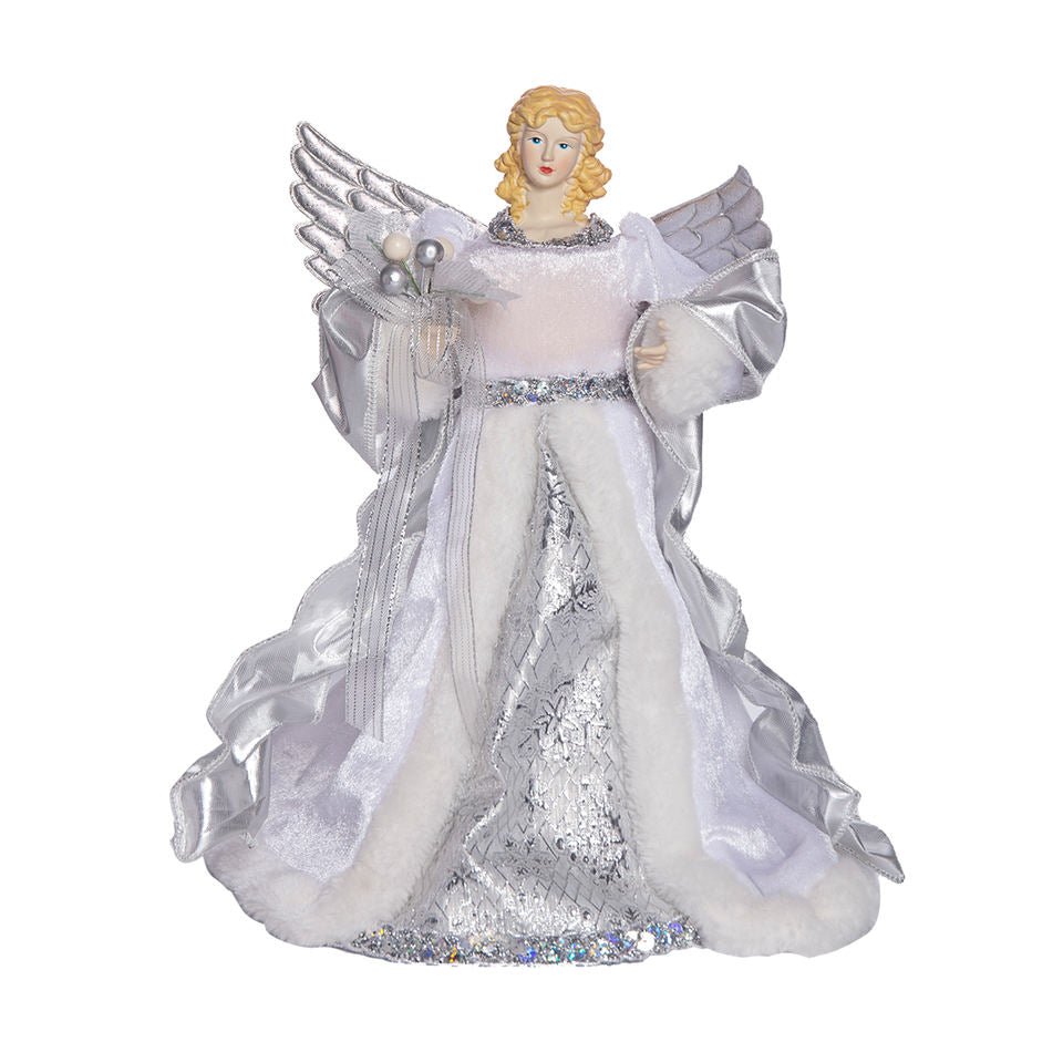 Silver and White Angel Tree Topper 21x31cm 2131005 - MODA FLORA Santa's Workshop