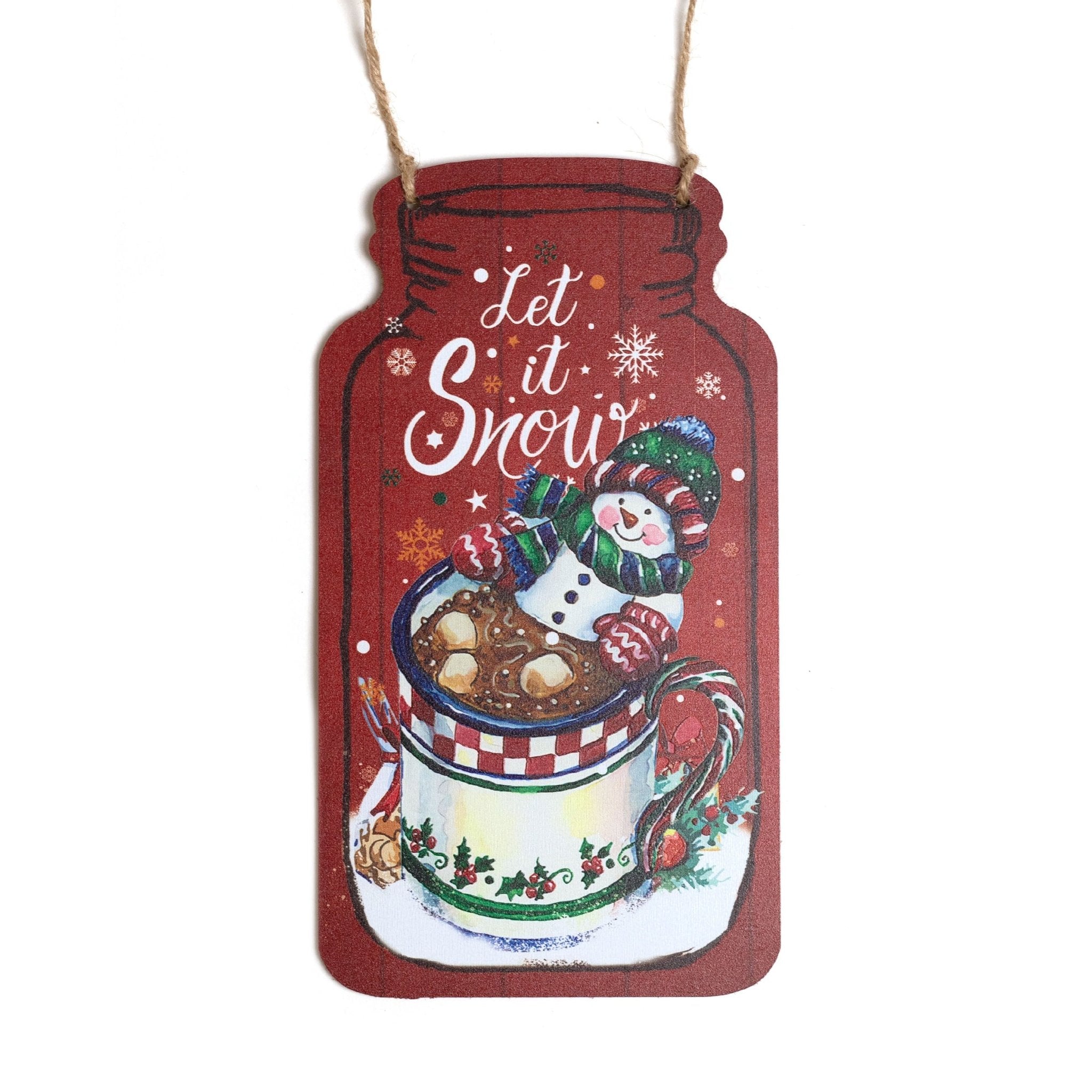 Snowman Mason Jar Wooden Sign 12x21cm 1221003 - MODA FLORA Santa's Workshop